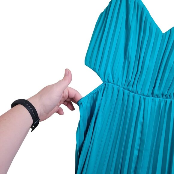 Express Jewel Tone Teal Pleated Side‎ Cutout Maxi Dress Formal Blue Green Size S - Picture 6 of 16